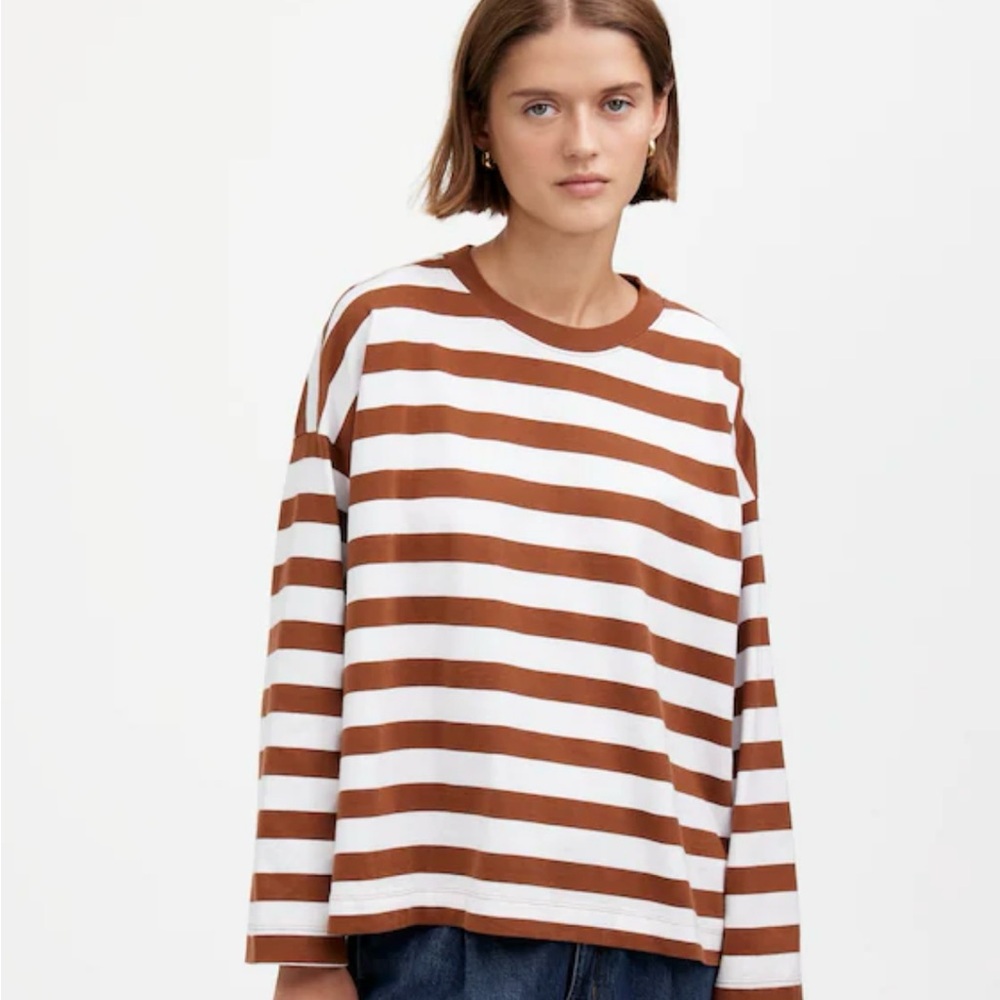 Madewell Brown and White Striped Long Sleeve Tee